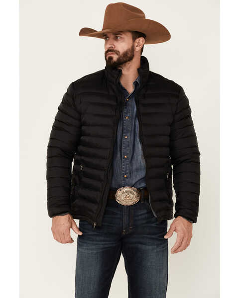 Rodeo Clothing Men's Black Nylon Quited Zip-Front Puff Jacket , Black, hi-res