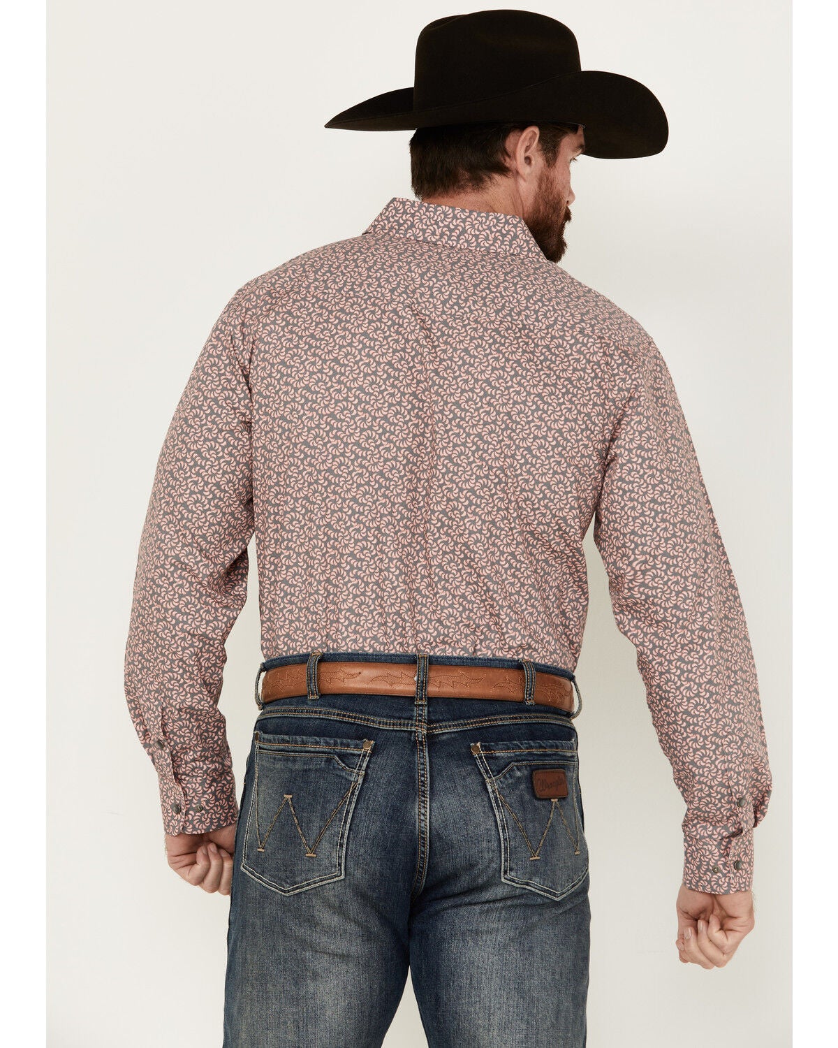 Image #4 - Panhandle Select Men's Printed Long Sleeve Pearl Snap Western Shirt, Grey, hi-res