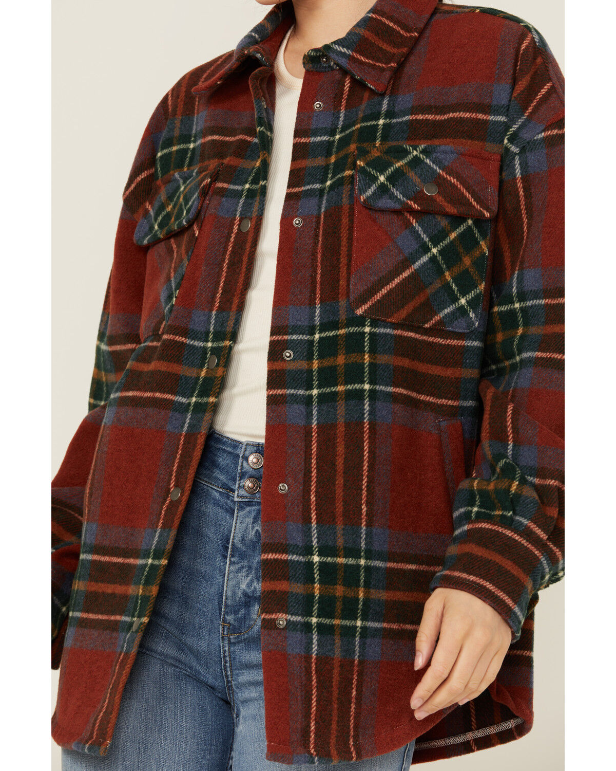 Image #3 - Fornia Women's Plaid Print Shacket, Rust Copper, hi-res