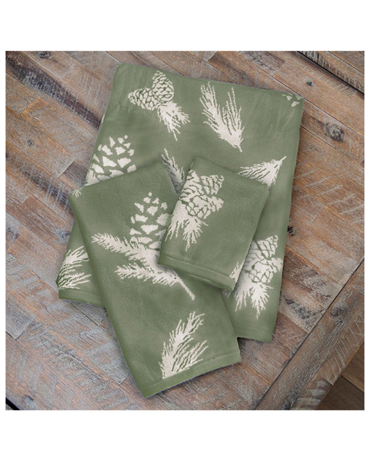 Carstens Home Pinecone Print Towel Set - 3 Piece, Green, hi-res