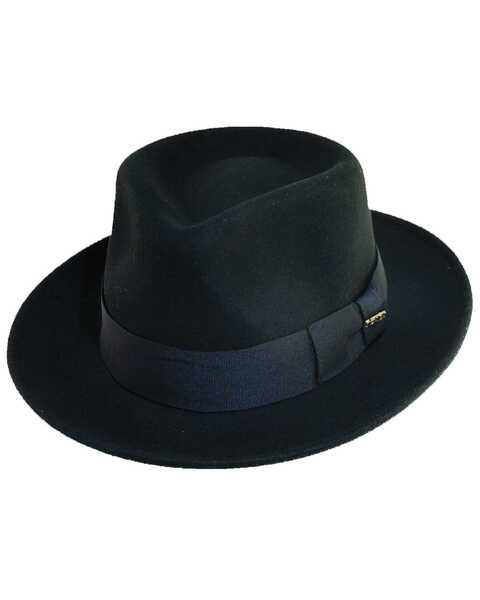 Scala Fashion Black Wool Felt Fedora Hat, Black, hi-res