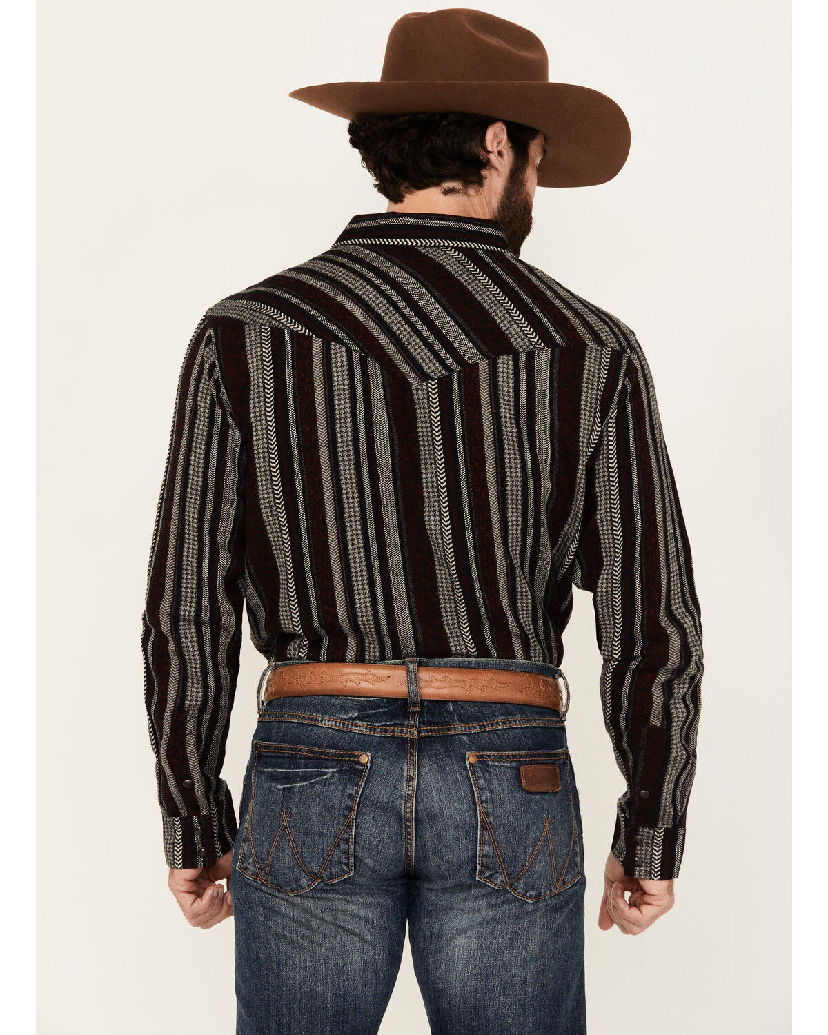Image #4 - Cody James Men's Caspian Serape Striped Long Sleeve Snap Western Shirt, Burgundy, hi-res