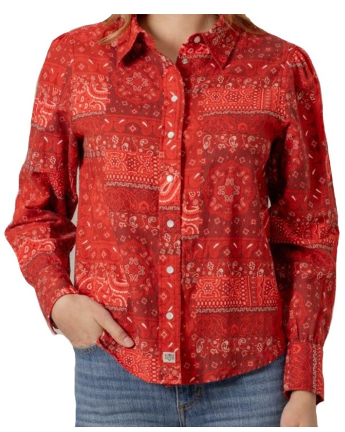 Image #1 - Kimes Ranch Women's Winnie Bandana Print Long Sleeve Button-Down Western Shirt, Red, hi-res
