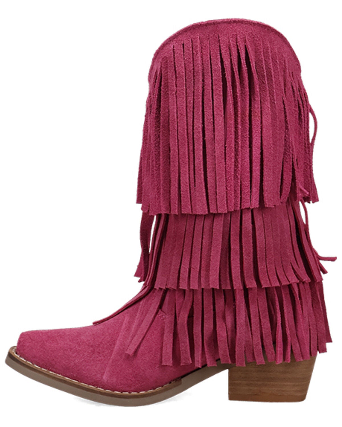 Image #3 - Dingo Girls' Wild Child Suede Fringe Western Boots - Snip Toe, Pink, hi-res