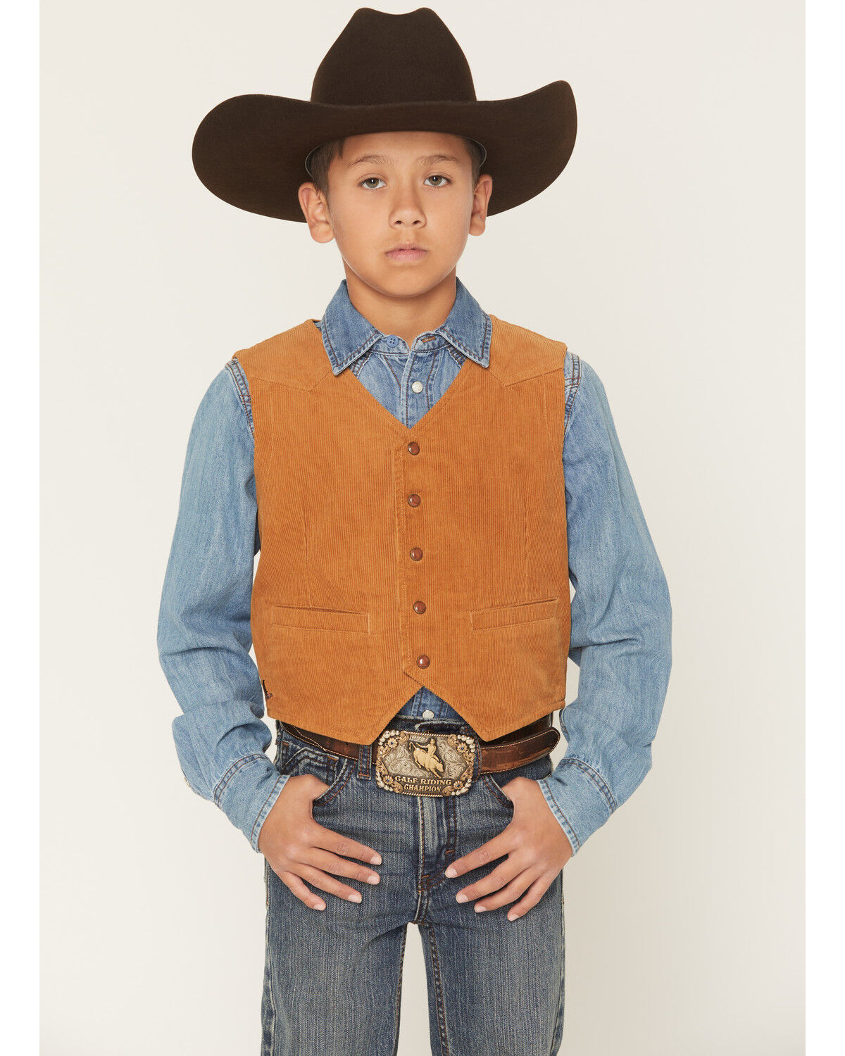 Image #1 - Cody James Boys' William Corduroy Western Vest, Tan, hi-res
