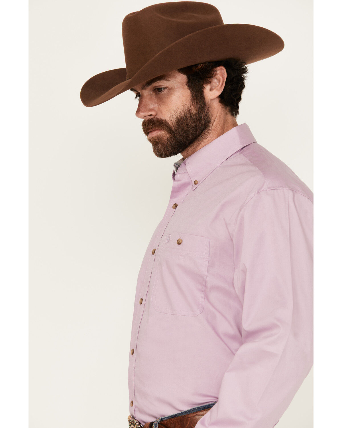 Image #2 - George Strait by Wrangler Men's Solid Long Sleeve Button-Down Stretch Western Shirt, Lavender, hi-res