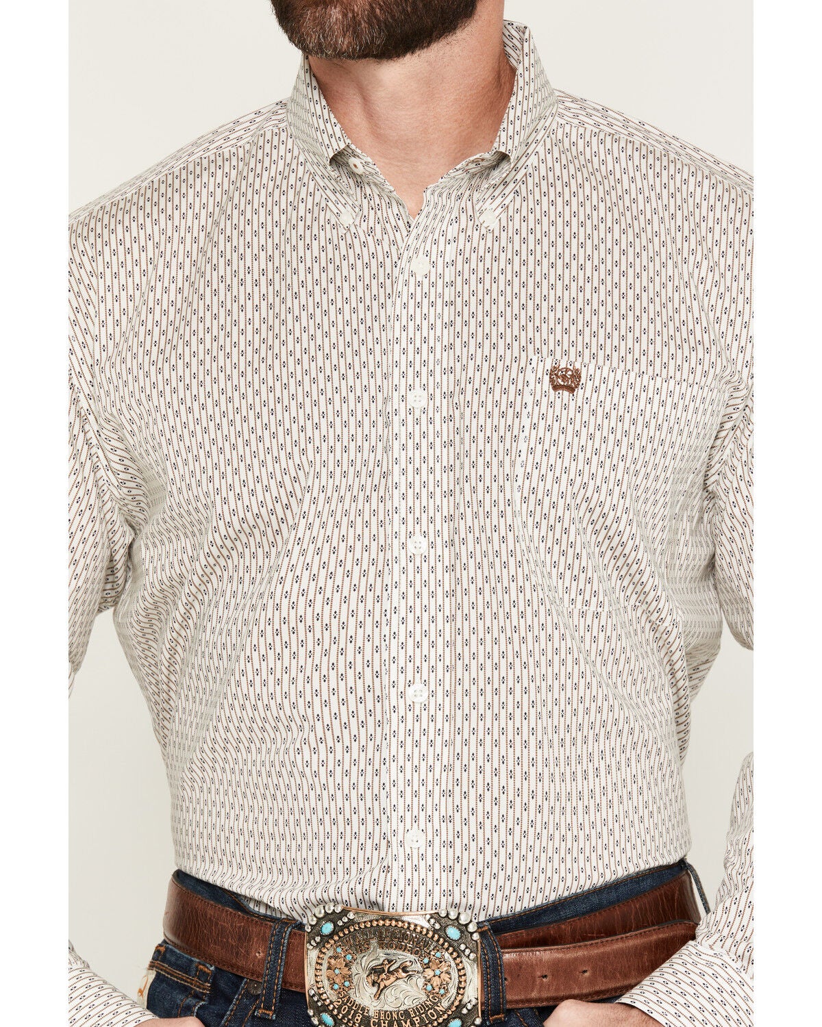 Image #3 - Cinch Men's Striped Long Sleeve Button-Down Stretch Western Shirt, Cream, hi-res