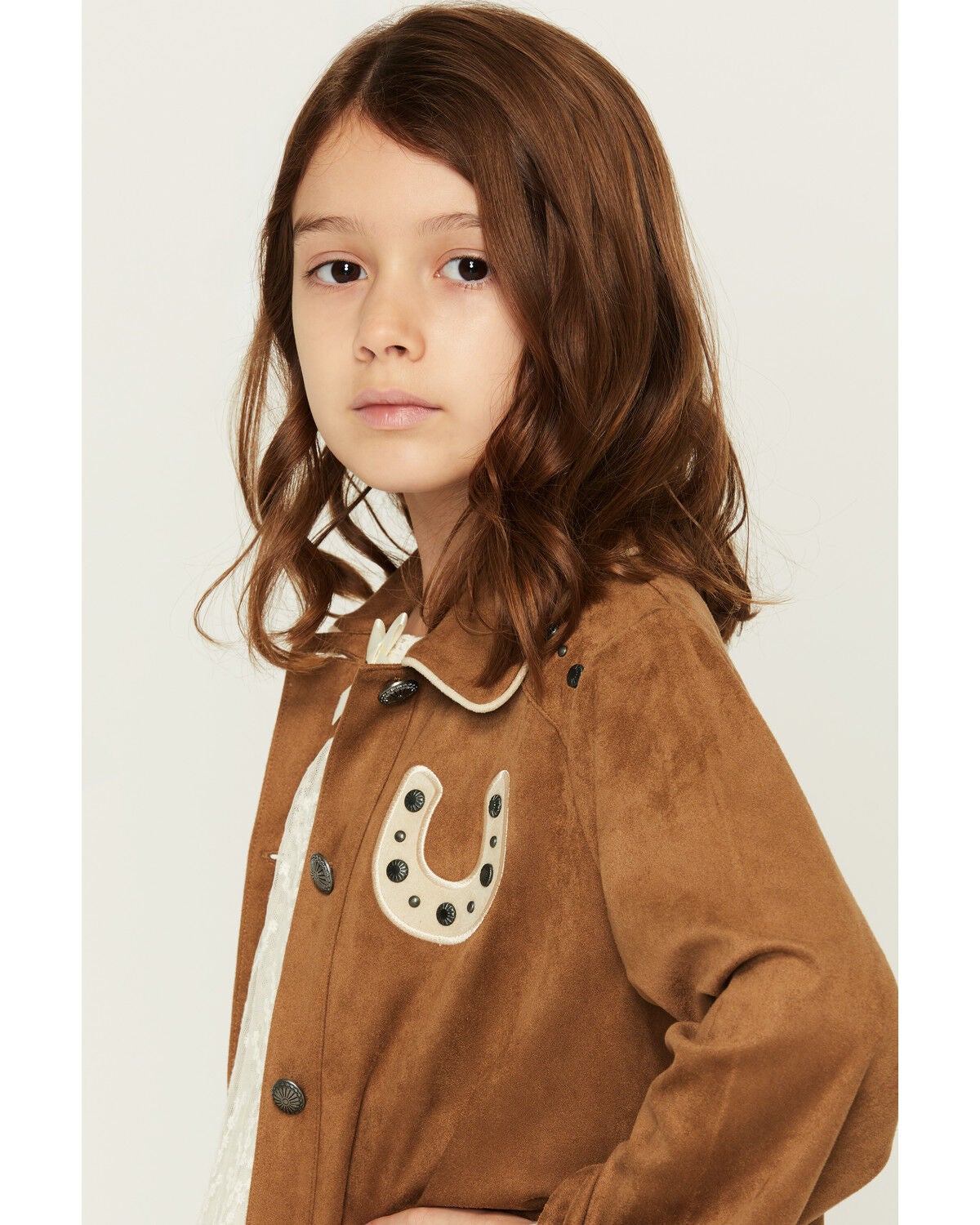 Image #4 - Shyanne Girls' Studded Faux Suede Horse Button-Down Jacket, Coffee, hi-res