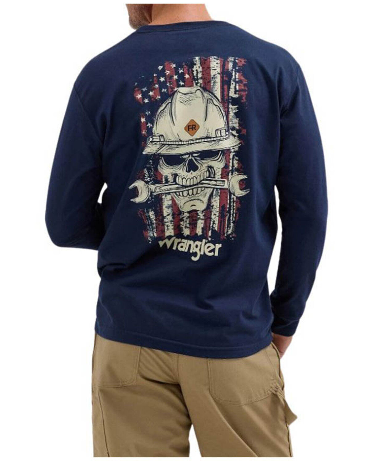 Image #1 - Wrangler Men's FR Skull Logo Long Sleeve Work Shirt - Big, Navy, hi-res