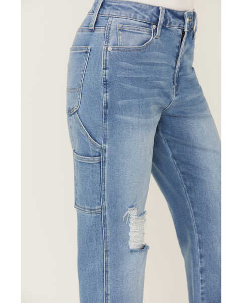 Ceros Women's Light Wash High Rise Carpenter Straight Jeans , Blue, hi-res