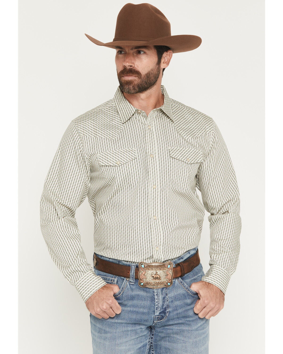 Image #1 - Gibson Trading Co Men's Circuit Striped Print Long Sleeve Snap Western Shirt - Tall, Cream, hi-res