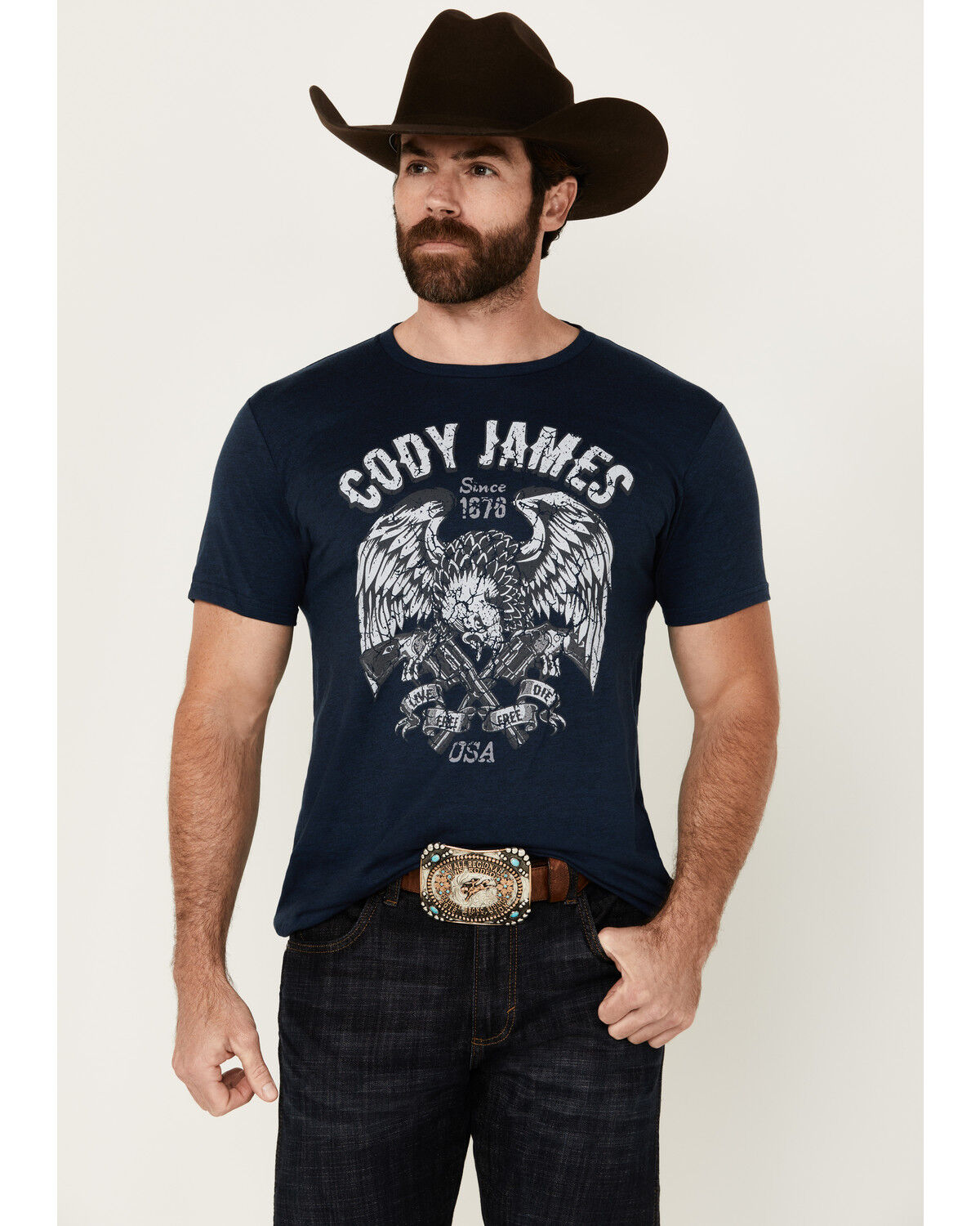 Image #1 - Cody James Men's Freedom Eagle Short Sleeve Graphic T-Shirt, Navy, hi-res