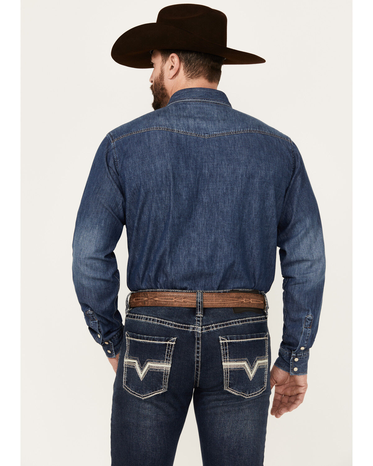 Image #4 - Ariat Men's Retro Stone Washed Denim Long Sleeve Western Shirt, Blue, hi-res