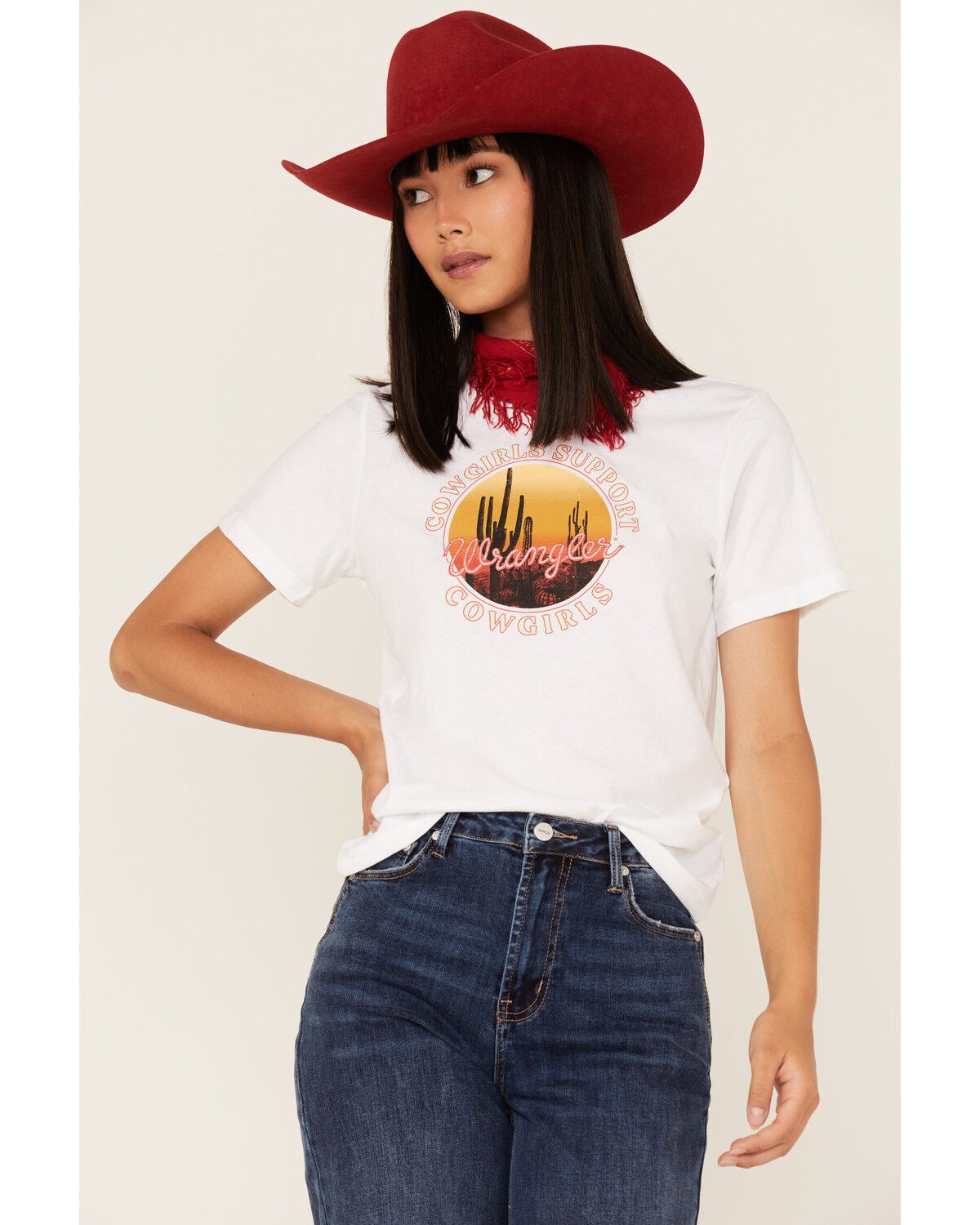 Wrangler Women's Boot Barn Exclusive Cowgirls Support Cowgirls Logo Graphic Tee, White, hi-res