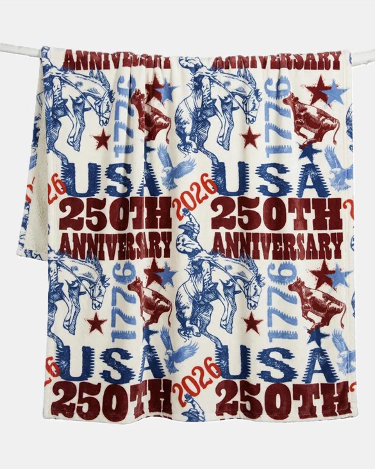 Image #2 - Carstens Home Wrangler America 250 Anniversary Plush Throw Blanket, Multi, hi-res
