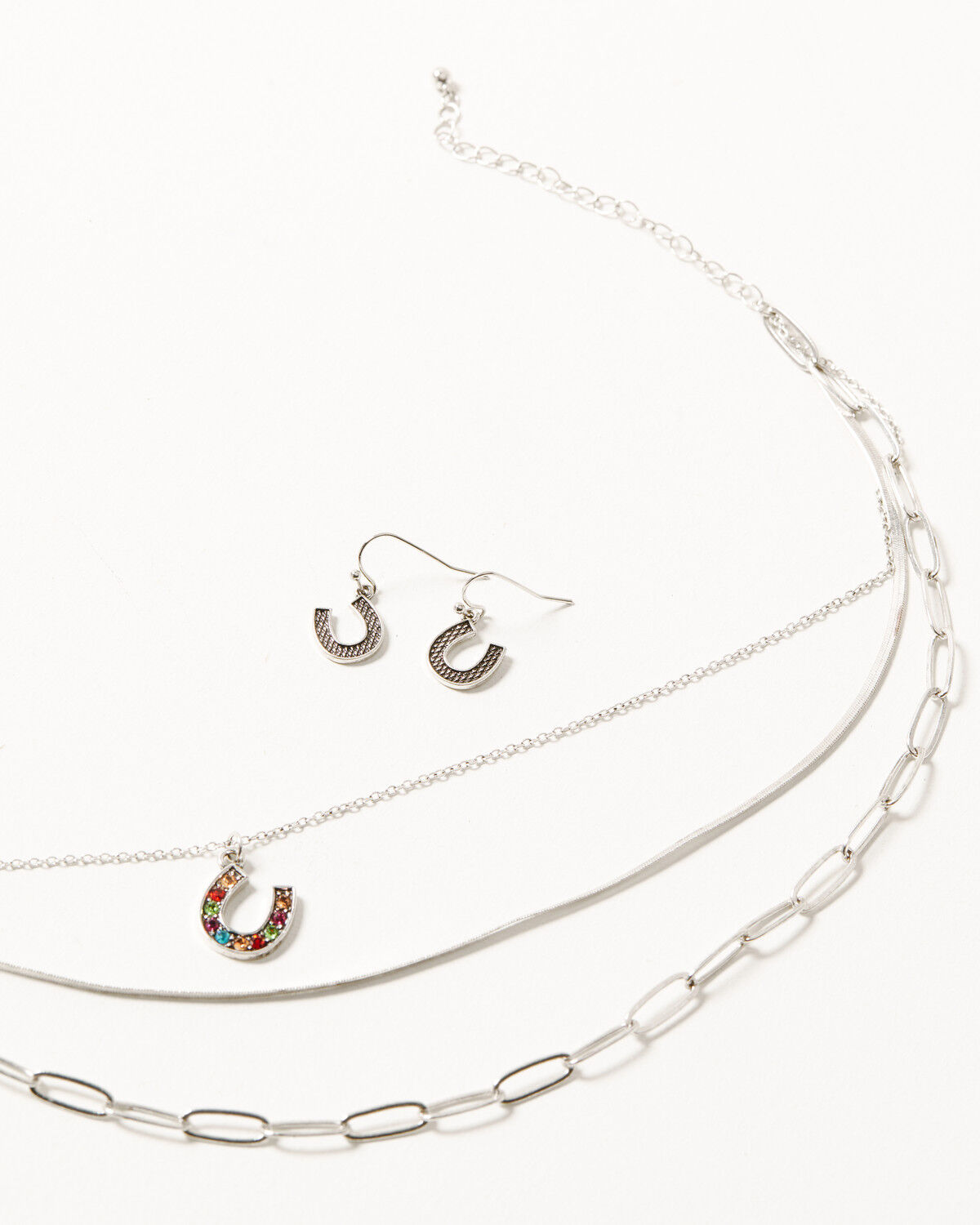 Image #1 - Shyanne Women's Layered Chain Rainbow Horseshoe Jewelry Set - 2 Piece, Silver, hi-res