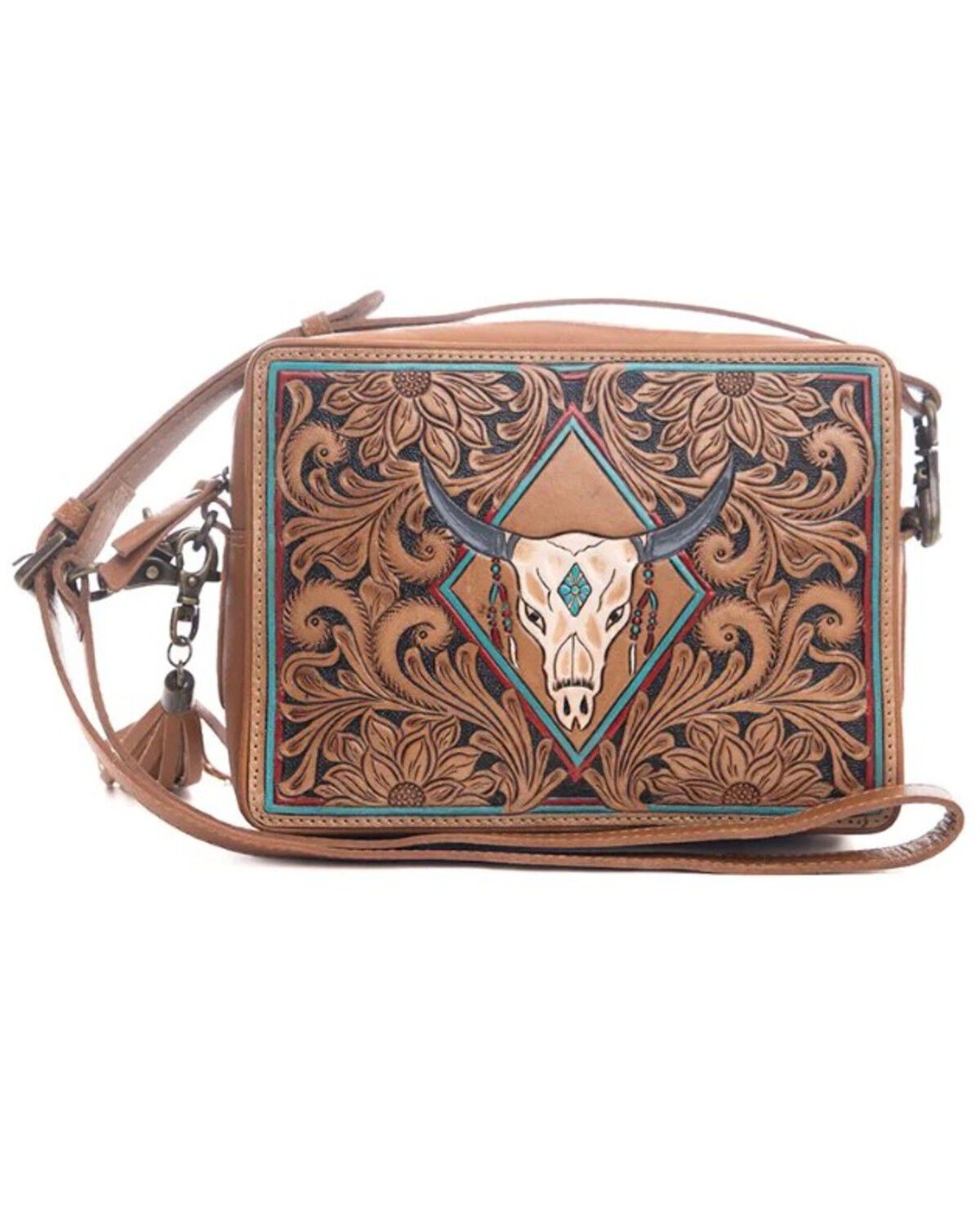 Image #1 - Myra Bag Women's Age Of The Steer Hand Tooled Crossbody Bag, Brown, hi-res