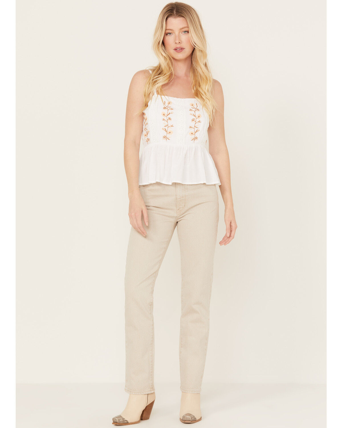 Image #1 - Patrons of Peace Women's Anna Floral Embroidered Cami Top, White, hi-res