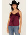 Image #1 - Shyanne Women's Solid Satin Ruffle Front Tank Top, Fuchsia, hi-res