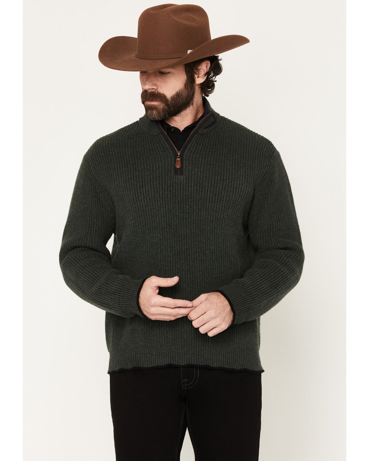 Kimes Ranch Men's Barton Solid 1/4 Zip Pullover Sweater, Green, hi-res