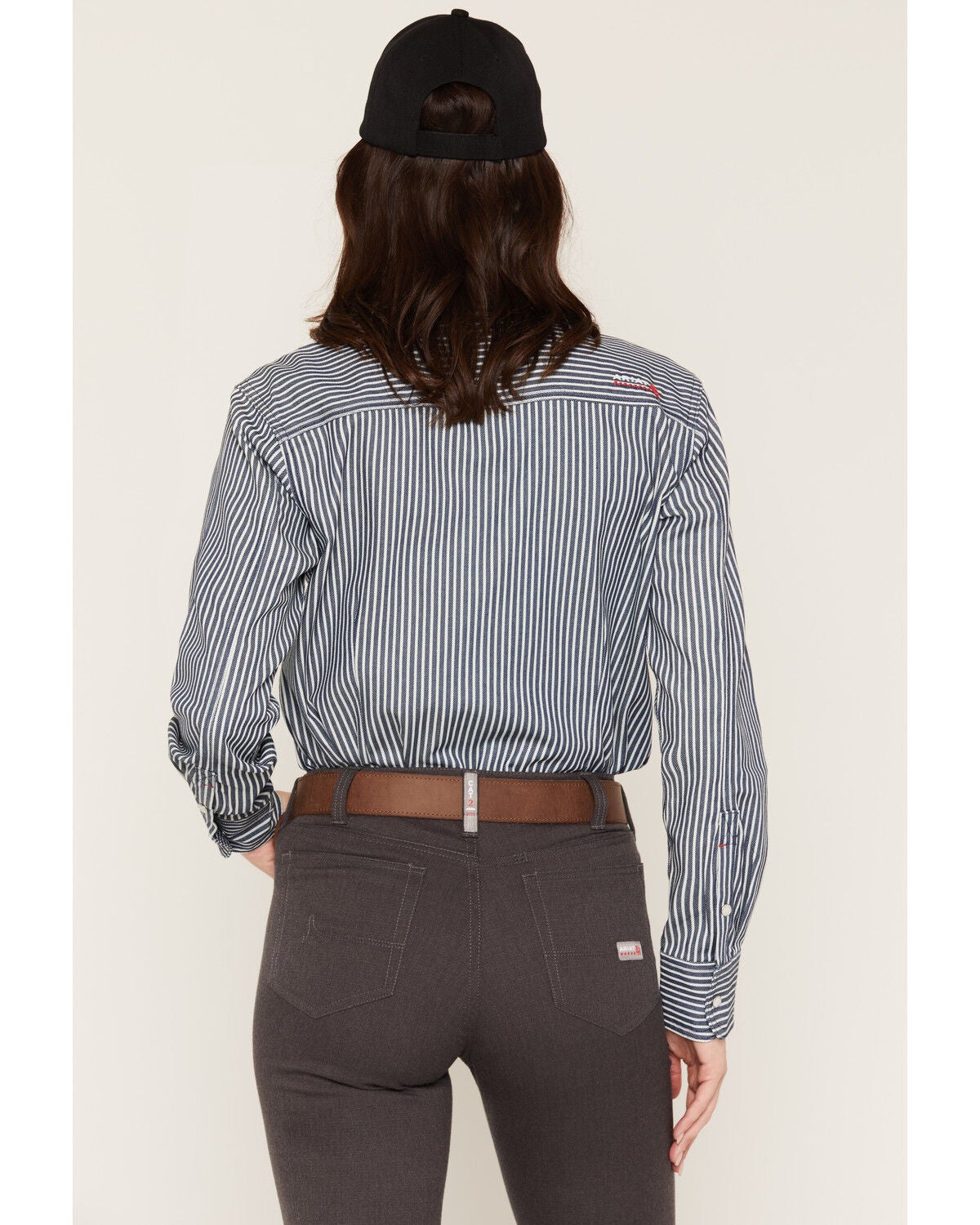Image #4 - Ariat Women's FR Ruth Striped Long Sleeve Snap Work Shirt, Blue/white, hi-res