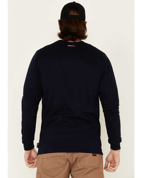 Image #4 - Ariat Men's FR Logo Crew Neck Long Sleeve Shirt, Navy, hi-res
