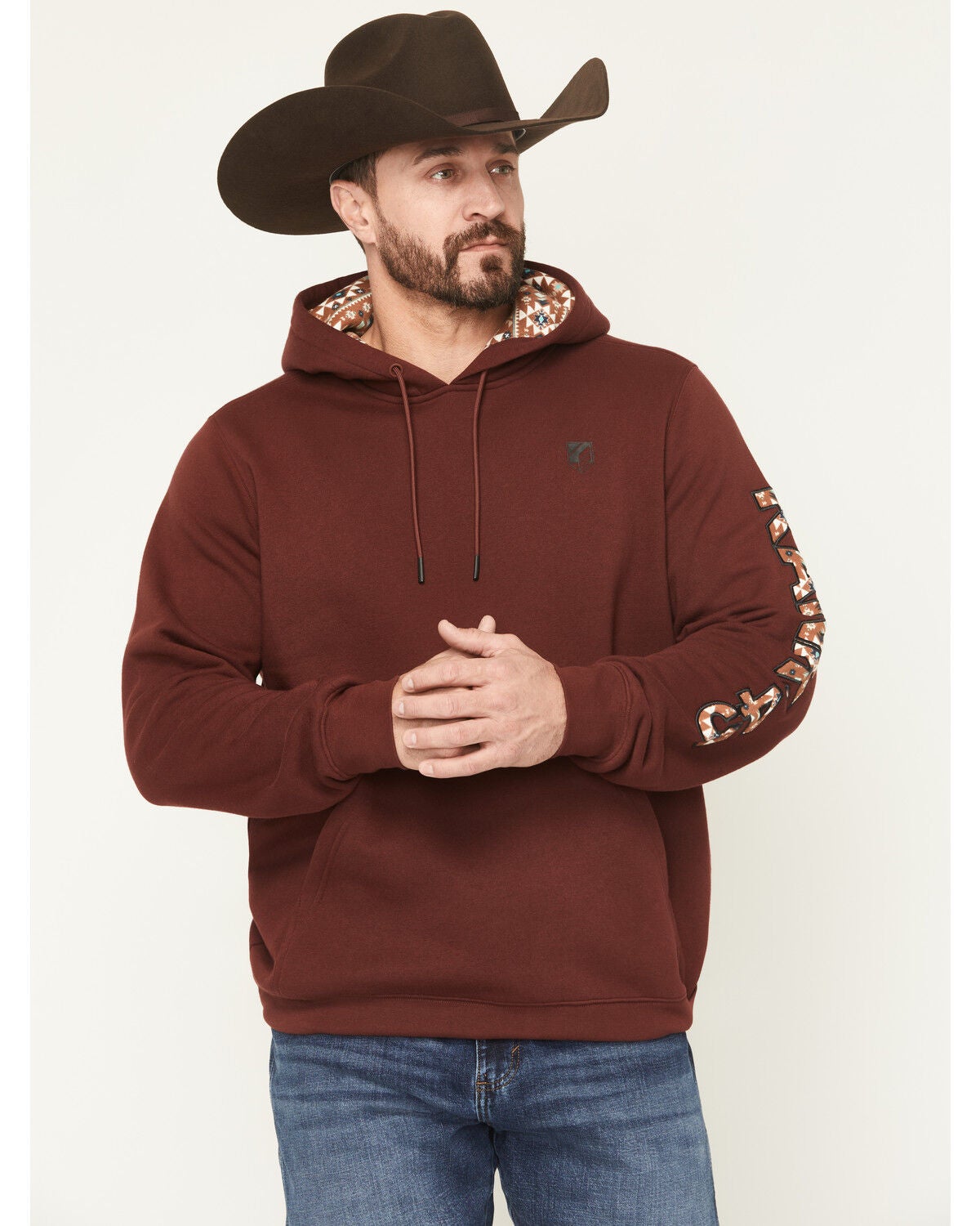 RANK 45&reg; Men's Cayusey Logo Sleeve Hooded Sweatshirt, Burgundy, hi-res