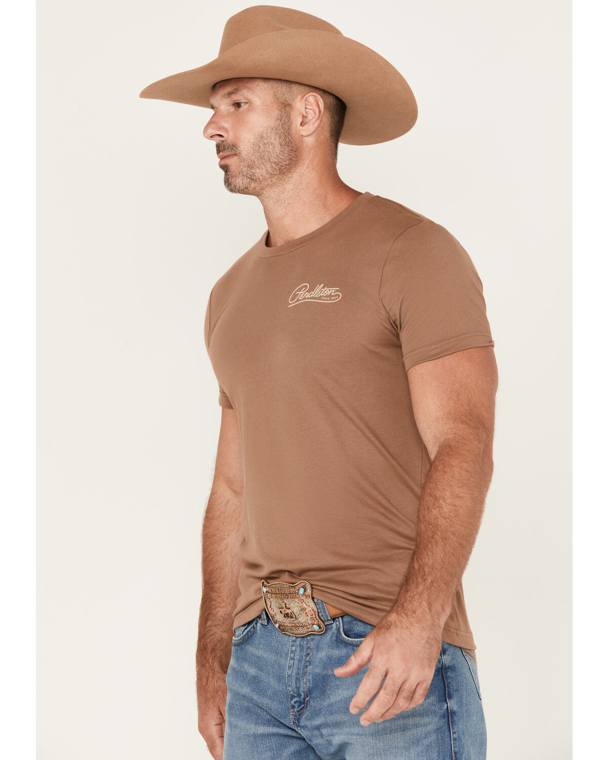 Image #3 - Pendleton Men's Boot Barn Exclusive Lasso Short Sleeve Graphic T-Shirt, Lt Brown, hi-res