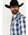 Image #2 - Stetson Men's Dobby Plaid Print Long Sleeve Pearl Snap Western Shirt, Blue, hi-res