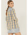 Cleo + Wolf Women's Light Wash Denim and Plaid Print Shacket, Light Wash, hi-res
