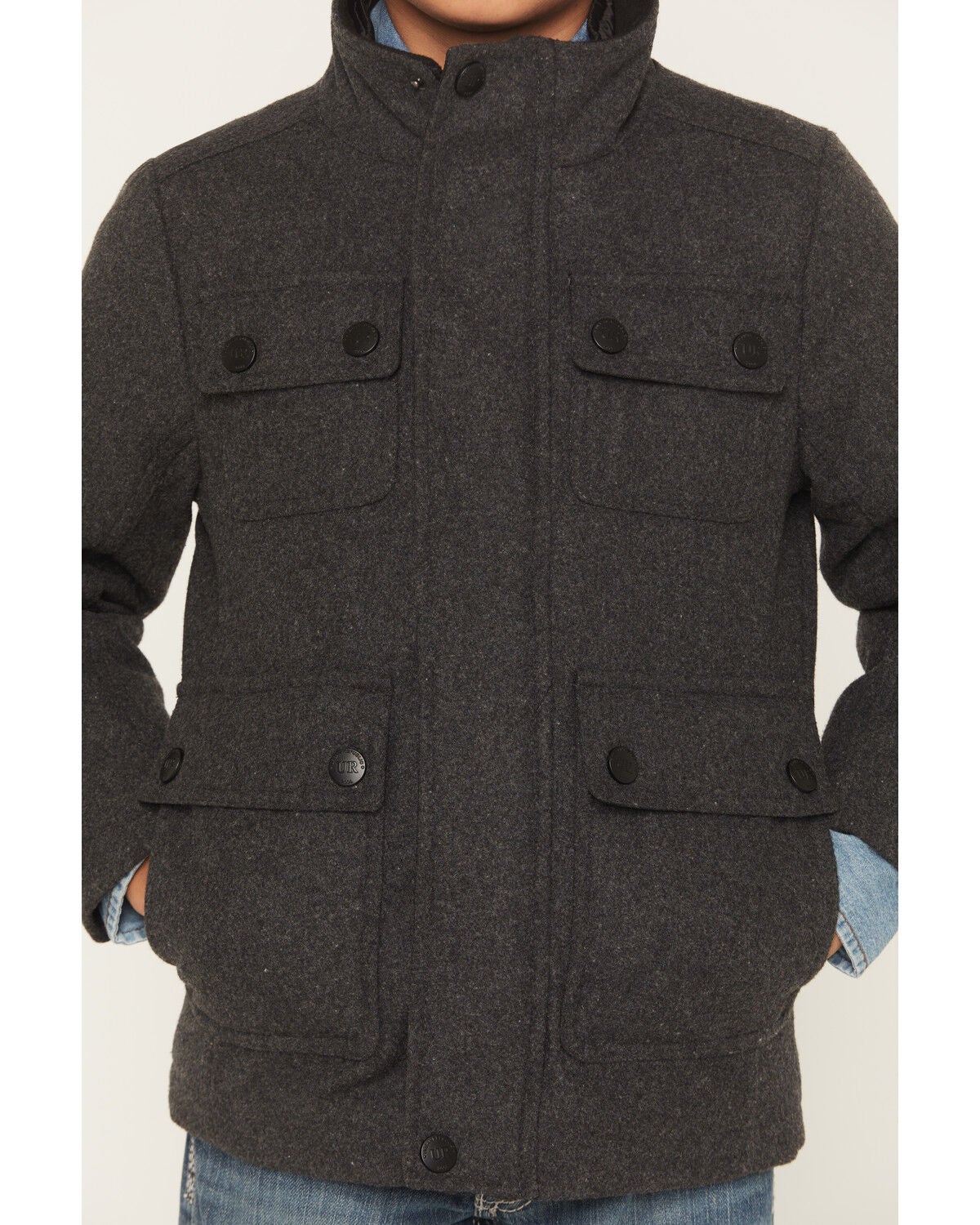 Image #3 - Urban Republic Boys' Military Jacket, Charcoal, hi-res