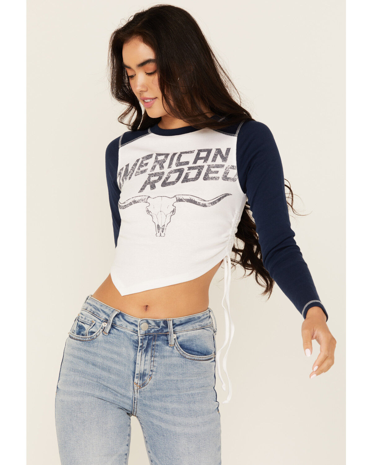 Image #1 - Youth in Revolt Women's American Rodeo Long Sleeve Graphic Tee, White, hi-res