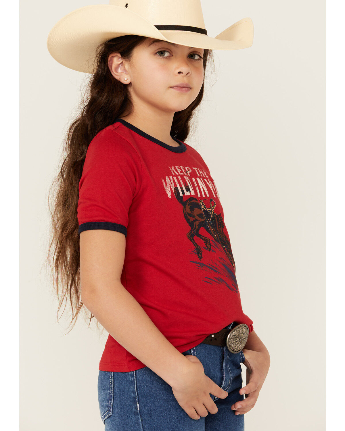 Image #2 - Wrangler Girls' Bucking Bronco Short Sleeve Graphic Tee, Red, hi-res