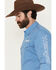 Image #2 - Wrangler Men's Geo Print Logo Long Sleeve Snap Western Shirt, Blue, hi-res
