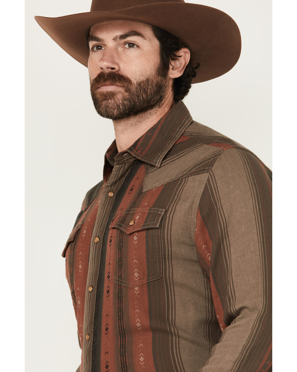 Image #2 - Wrangler Retro Men's Striped Print Long Sleeve Snap Western Shirt, Brown, hi-res