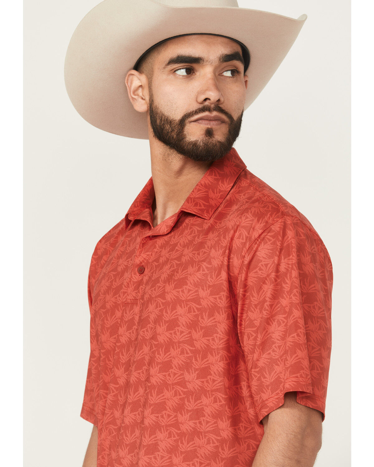 Image #2 - Ariat Men's 360 Airflow Printed Short Sleeve Button-Down Polo Shirt, Red, hi-res