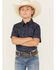 Image #1 - Cody James Boys' Meadowlark Floral Print Short Sleeve Snap Western Shirt, Navy, hi-res