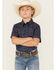 Image #1 - Cody James Boys' Meadowlark Floral Print Short Sleeve Snap Western Shirt , Navy, hi-res