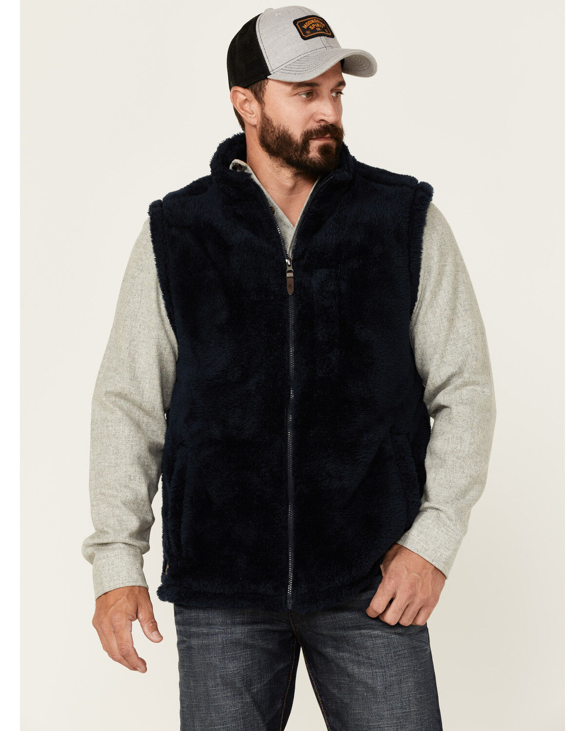 Image #1 - Moonshine Spirit Men's Kern Valley Faux Fur Zip-Front Fleece Vest, Navy, hi-res