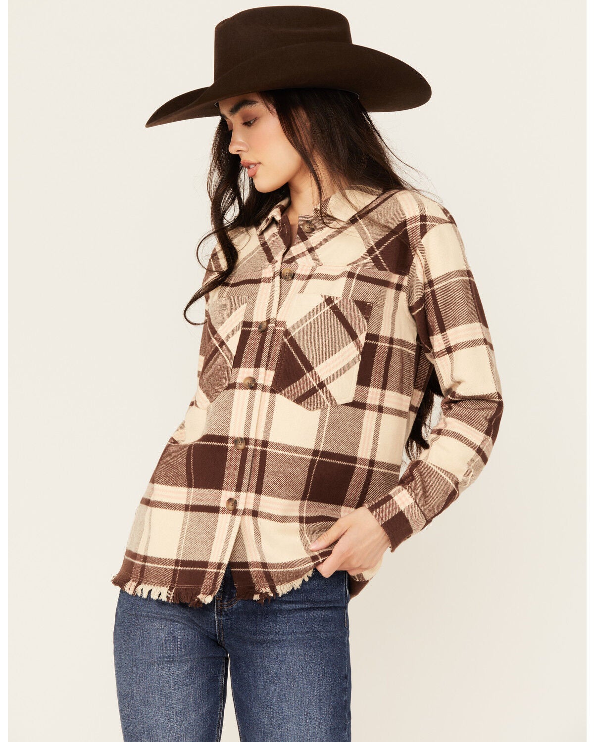 Cleo + Wolf Women's Dante Plaid Print Flannel Shirt, Oatmeal, hi-res