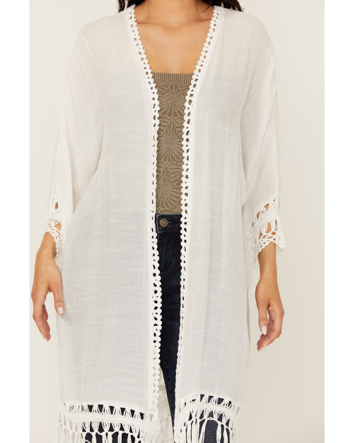 Image #3 - Shyanne Women's Crochet Fringe Kimono, Cream, hi-res