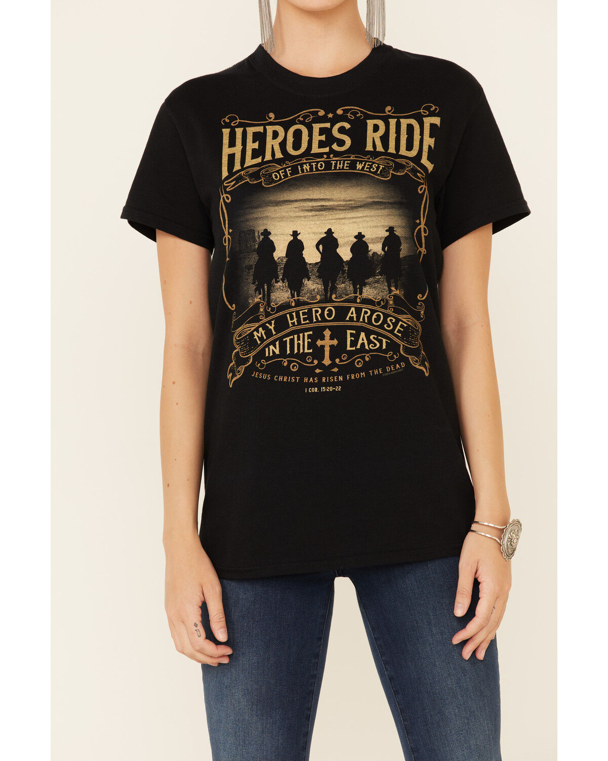 Image #3 - Kerusso Women's Heroes Ride Off Into The West Graphic Short Sleeve Tee, Black, hi-res