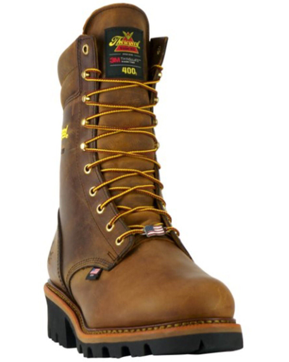 Thorogood Men's 9" USA Waterproof Insulated Logger Work Boots - Steel Toe, Brown, hi-res