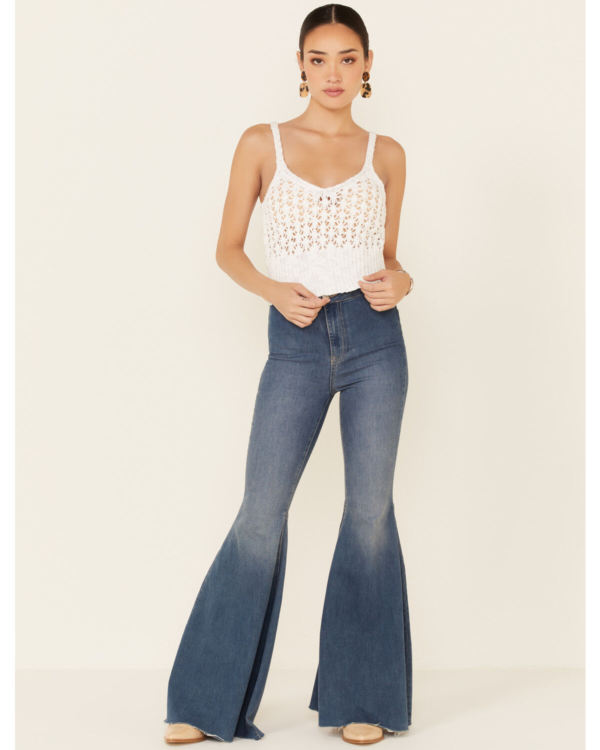 Image #2 - HYFVE Women's Ribbed Bottom Crochet Crop Cami, Cream, hi-res