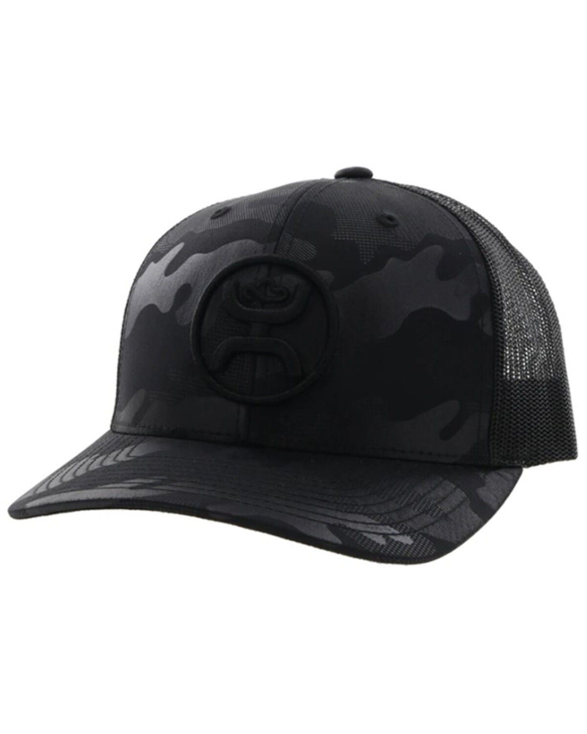 Image #1 - Hooey Kids' O Classic Embroidered Logo Camo Print Trucker Cap, Black, hi-res