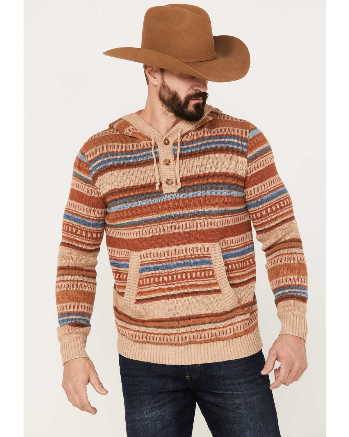 Image #1 - Pendleton Men's Medallion Striped Hooded Pullover, Tan, hi-res