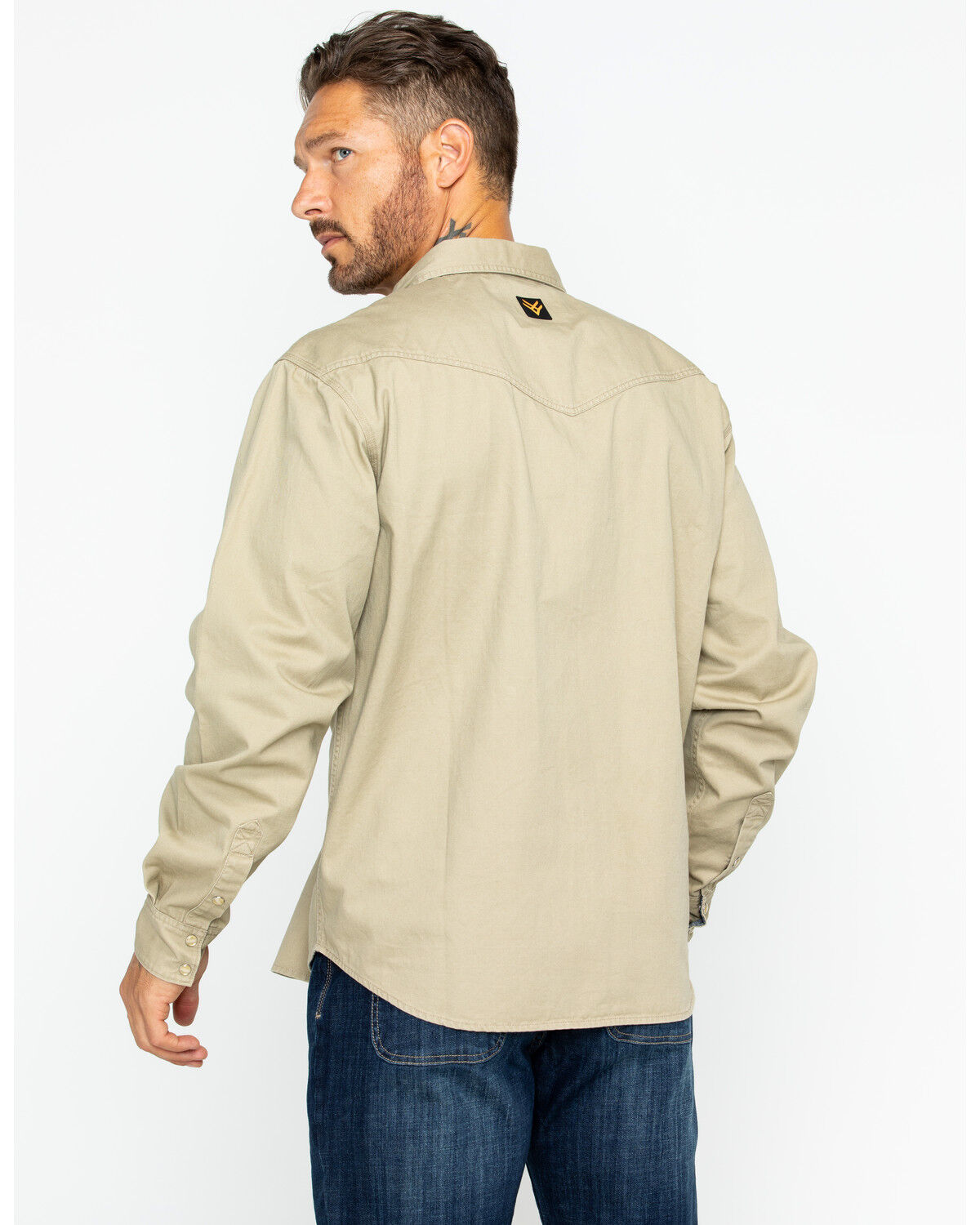 Image #2 - Hawx Men's Solid Twill Pearl Snap Long Sleeve Work Shirt, Beige/khaki, hi-res
