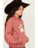 Image #2 - Shyanne Girls' Cowgirl Fringe Graphic Hoodie, Coral, hi-res