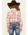 Ely Walker Girls' Plaid Print Long Sleeve Pearl Snap Flannel Shirt , Pink, hi-res