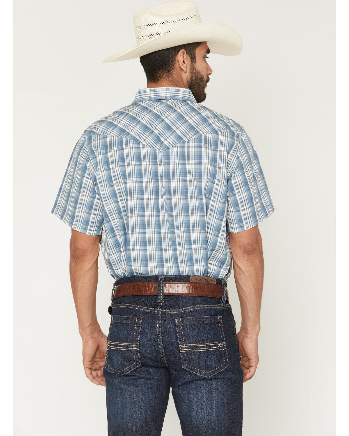 Image #4 - Cody James Men's Briggs Plaid Print Short Sleeve Snap Western Shirt, Blue, hi-res